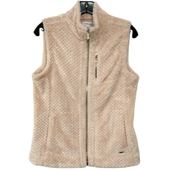 Calvin Klein Jackets & Blazers - CALVIN KLEIN Fleece Vest Blush Pink Gold-Tone Zippers Soft & Cozy Small